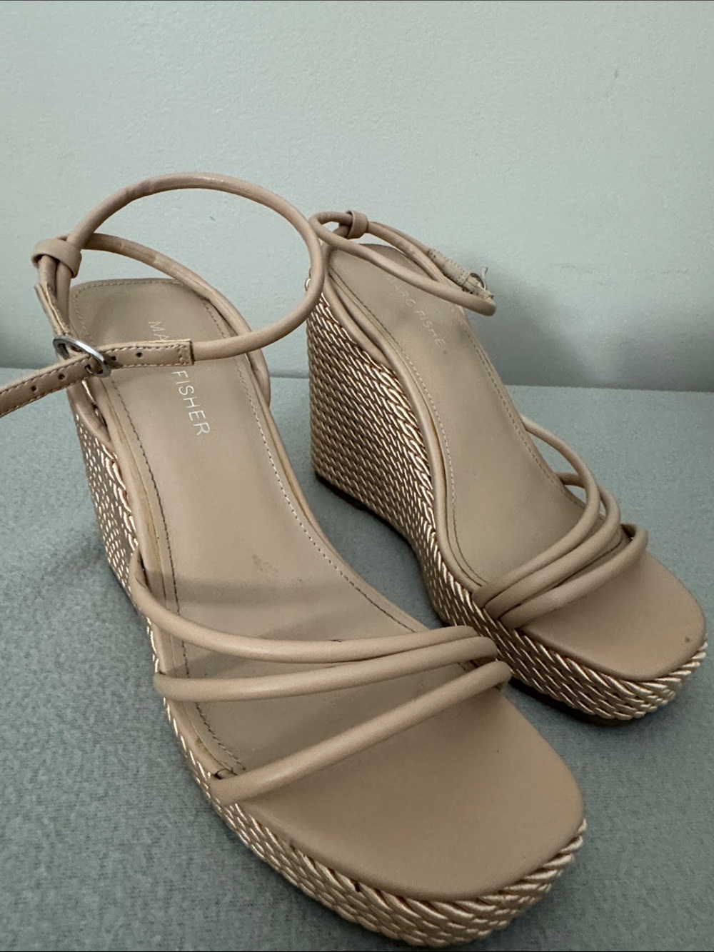 Marc Fisher Beige Strappy Rope Wedge Sandals